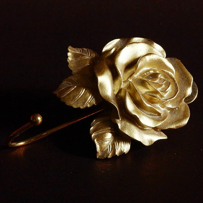 Gold Flower Wall Hooks, Whimsical Resin Rose Flower Decorative Bathroom Hooks - Image 7