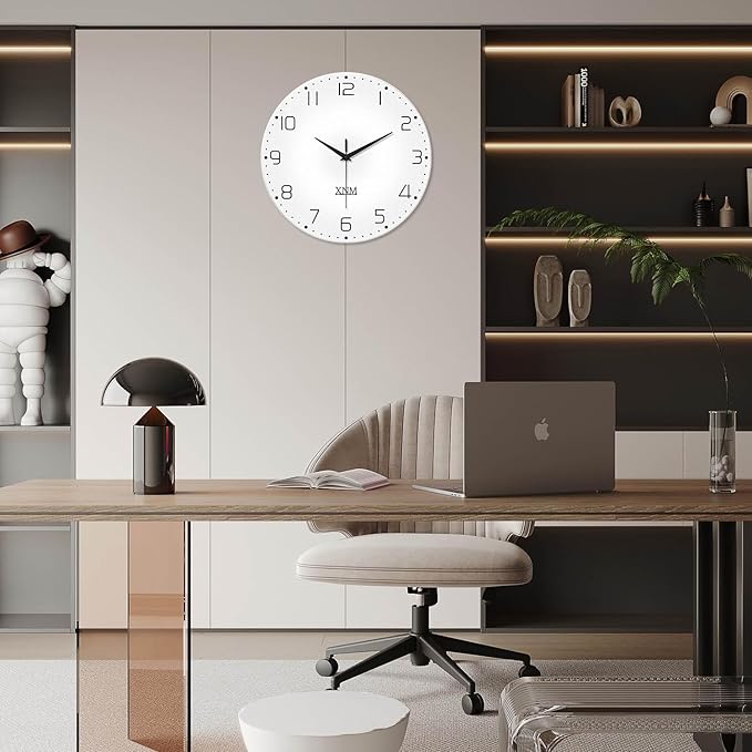 XNM Big Minimalist Glass Wall Clocks Battery Operated 16 Inch White Modren Wall - Image 6
