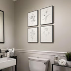 Framed Black and White Floral Wall Art, 4 Piece Vintage Gray Botanical Canvas - Image 4