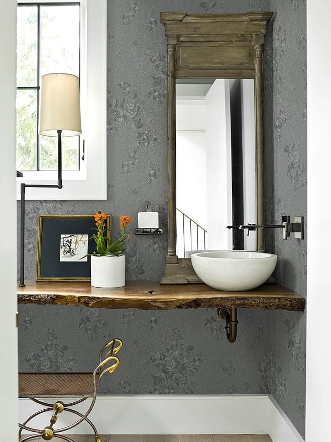 Erfoni 394"x17.7" Grey Floral Embossed Wallpaper - Image 2