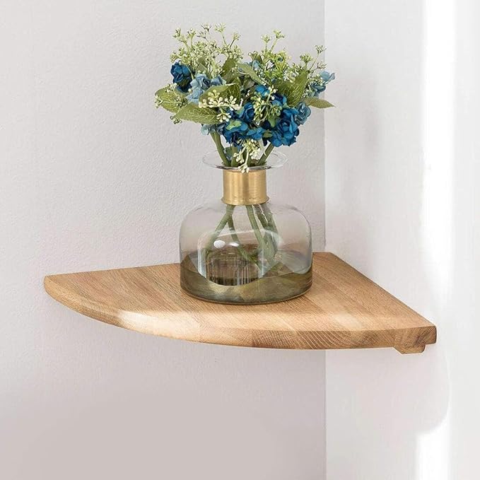 Corner Shelf, Solid Oak Wood Floating Corner Shelf Wall Mount Round End by Coamily