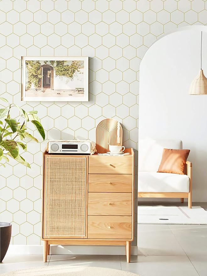Beige and Gold Wallpaper Geometric Peel and Stick Wallpaper - Image 7