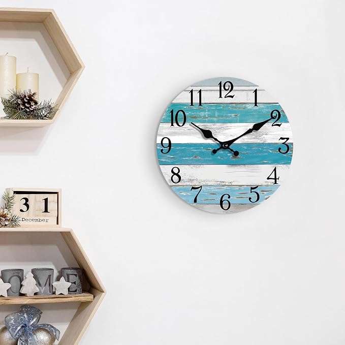 KECYET Wall Clock Battery Operated 10 Inch Outdoor Beach Style Blue Coastal - Image 7