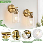 Zarbitta Set of 2 Wall Sconces for Bathroom, Brushed Gold Modern Vanity Lights - Image 4
