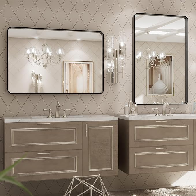 LOAAO 24X30 Inch Black Metal Framed Bathroom Mirror - Image 4