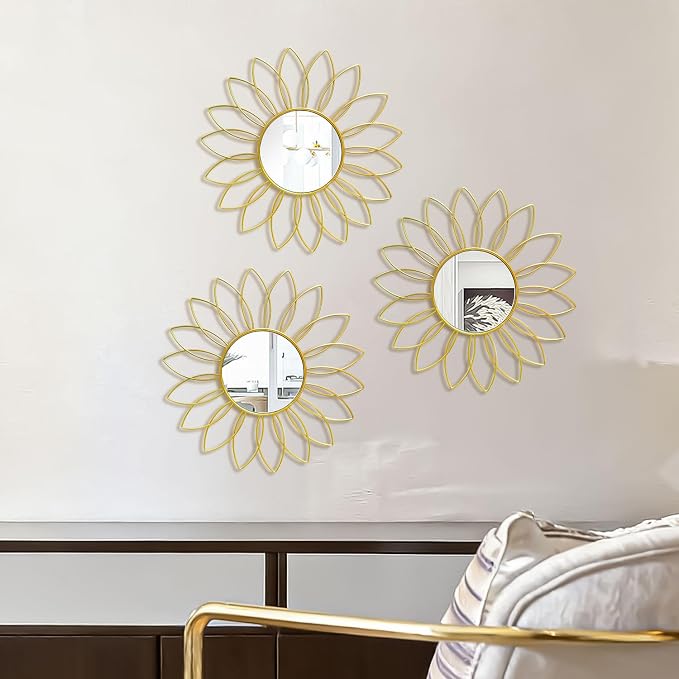 3 Pack Metal Mirrors for Wall Sunburst Wall Mirrors Home Décor Decorative - Image 5