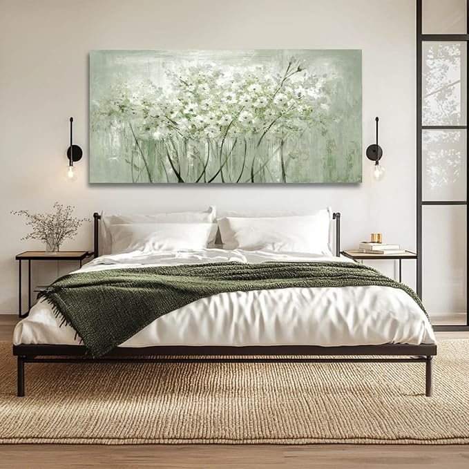 MLART99 Green and White Wall Art Home Decor Wildflower Wall Decorations Canvas - Image 3