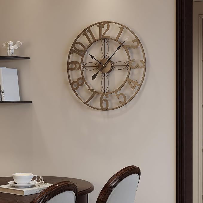 Cuspin 24 Inch Wall Clock Bronze, Large Rustic Decorative Metal Wall Clock - Image 3