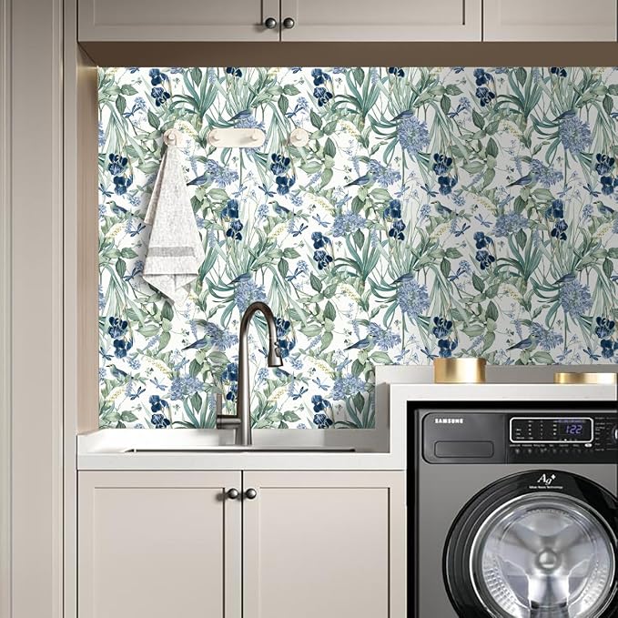 Floral Wallpaper Peel and Stick Blue Flower Contact Paper 16.9inch x196.8inch - Image 4