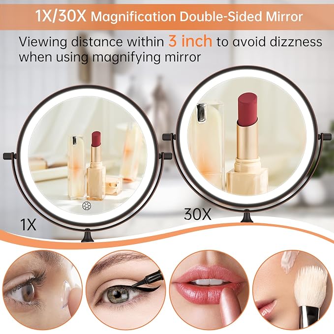 5000mAh Rechargeable Wall Mounted Lighted Makeup Vanity Mirror Double Sided 1X - Image 3