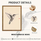 Vintage Framed Wall Art, Birds Canvas Prints, Hummingbird Sketch Painting - Image 5