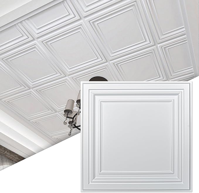 Art3d 12-Pack PVC Drop Ceiling Tiles, 2ft x 2ft, Bright White Finish by Art3d