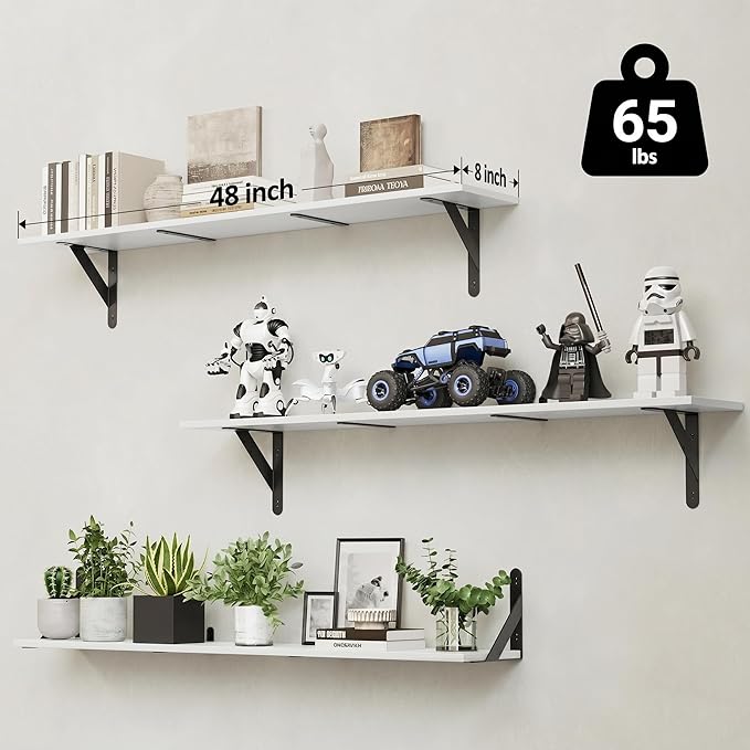 WOPITUES Floating Shelves for Wall 48″W x 8″D, Long Wall Mounted Shelves Set of - Image 3
