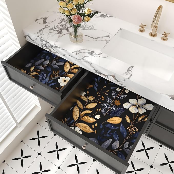 Laatse Blue/Gold Leaf Wallpaper Peel and Stick Vintage Dark Floral Wallpaper - Image 7