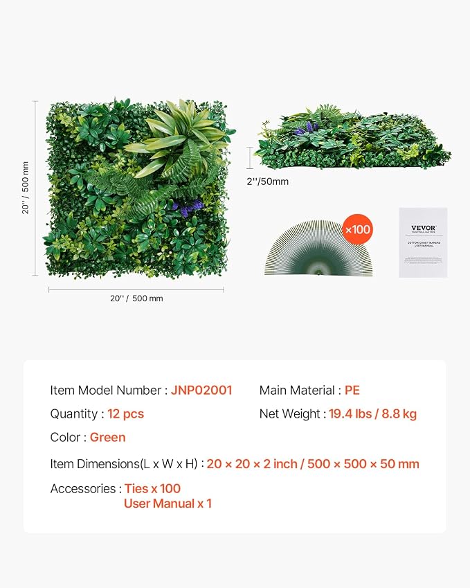VEVOR Artificial Grass Wall Panels, 3D Combination Greenery Boxwood Panel - Image 7