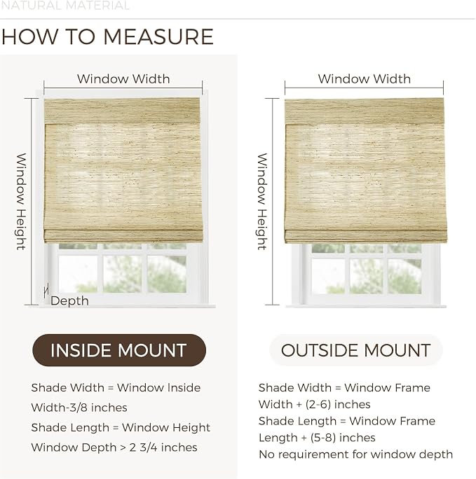 TWOPAGES Woven Bamboo Cordless Roman Shades, Custom No Drill or Motorized Blinds - Image 8