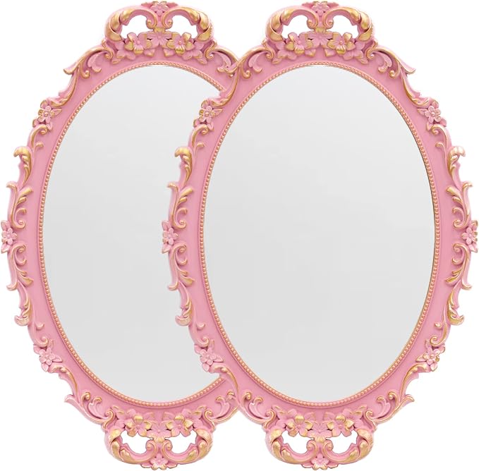 Tstarer 2PACK - Vintage Decorative Pink Framed Mirror, Wall Hanging Mirrors & by Tstarer