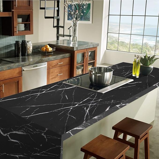 practicalWs 17.71''×196.8'' Marble Contact Paper Black/White Peel and Stick - Image 3