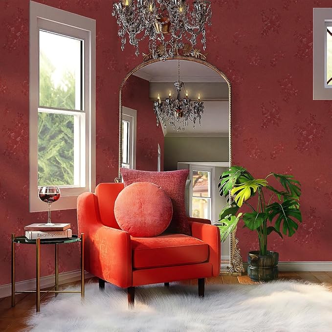 Dark Red Peel and Stick Wallpaper Textured Embossed Floral Contact Paper Peel - Image 6