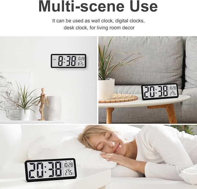 JoFomp LCD Digital Wall Clocks Battery Operated, 8.5" Modern Wall Clocks - Image 6
