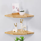 Wood Corner Wall Shelves Set of 2, Solid Wood Corner Floating Shelves, Round - Image 5