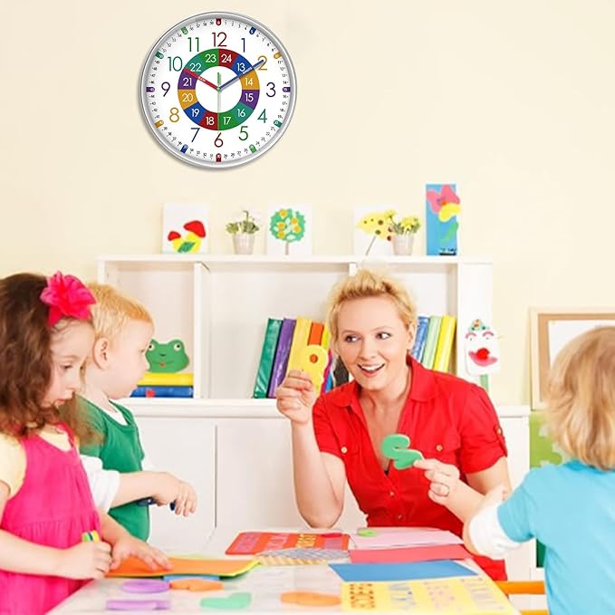 XFM Learning Clock for Kids Silent Non Ticking Battery Operated Colorful - Image 3