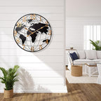 Large World Map Wall Clock, Metal Minimalist Modern Clock, Round Silent - Image 5