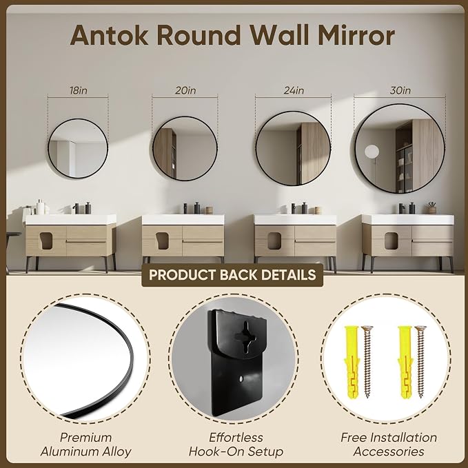 Antok 24 Inch 2PCS Round Mirror - Image 6