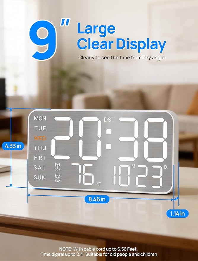 MASHI 8.4''Large Digital Wall Clock, Led Alarm Clock - Image 2