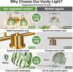 2-Light Bathroom Vanity Light, Brushed Gold Vanity Wall Light Over Mirror - Image 2