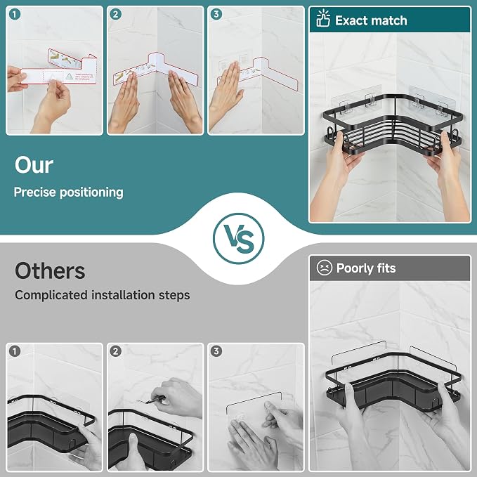 Veken Corner Shower Caddy 4-Pack, Advanced Rustproof Design, No Drilling - Image 6