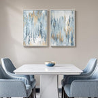 Large White Framed Blue and Gold Abstract Canvas Wall Art, 2 Piece Modern - Image 5