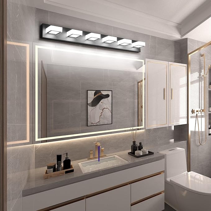 Ralbay Modern Matte Black Bathroom Vanity Light Fixtures 6 Lights Acrylic - Image 4