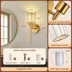 Crystal Battery Operated Wall Sconces, Brushed Gold Rechargeable Wireless Wall - Image 8