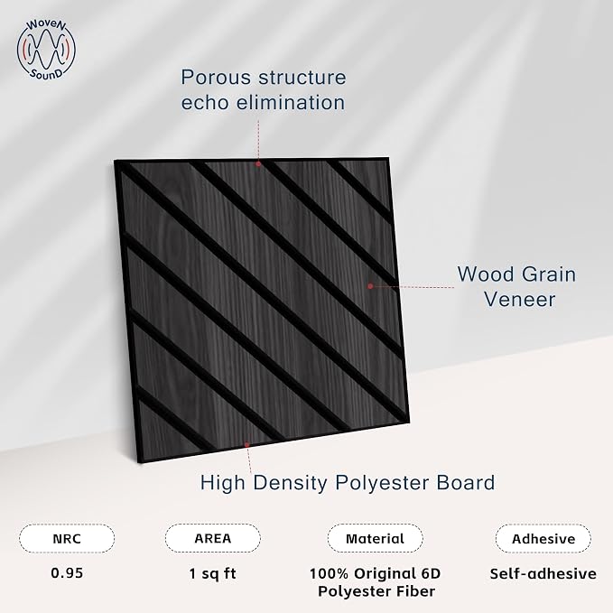 WoveN SounD Artisan Acoustic Wall Panels, 16 Pack 12x12 Inch, PVC Wood Grain - Image 3