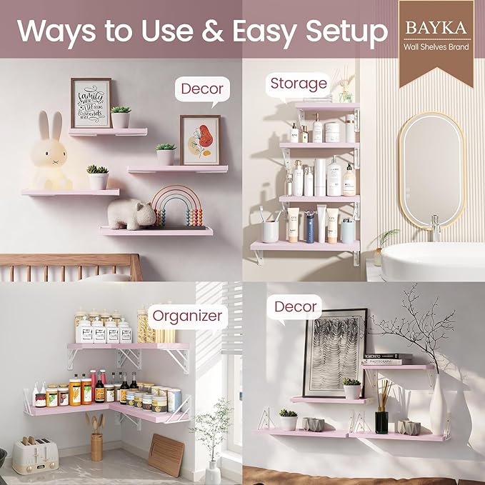 BAYKA Wall Shelves for Bedroom Decor, Mounted Rustic Wood Shelves for Kids Books - Image 3