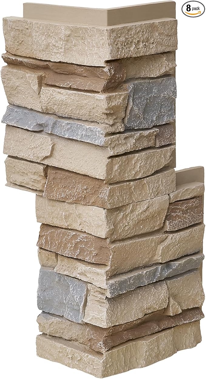 1.77 Inch Deep 3D Faux Stone Corner Panels Matching 8 Piece Set by Wallwell