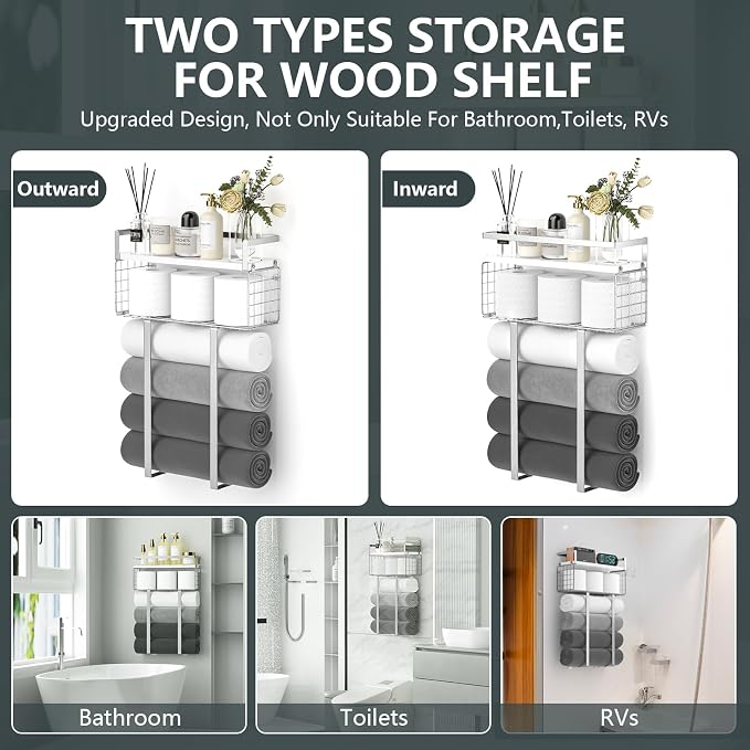 Towel Racks for Bathroom, Bathroom Shelf Over Toilet, Floating Shelves - Image 5