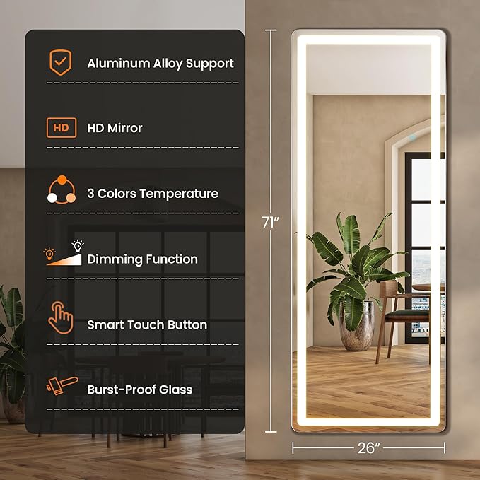 Full Length Mirror with Lights, Full Body Dressing Standing Mirrors with - Image 2