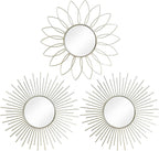 3 Pack Metal Mirrors for Wall Sunburst Wall Mirrors Home Décor Decorative by Uaussi