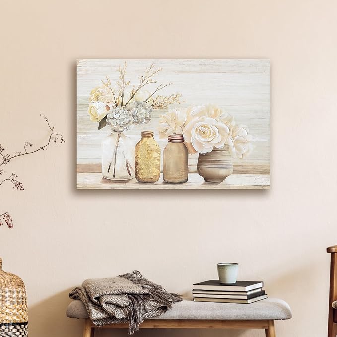 Farmhouse Floral Wall Art for bathroom, Flower Rustic Wood Board Canvas Wall - Image 7