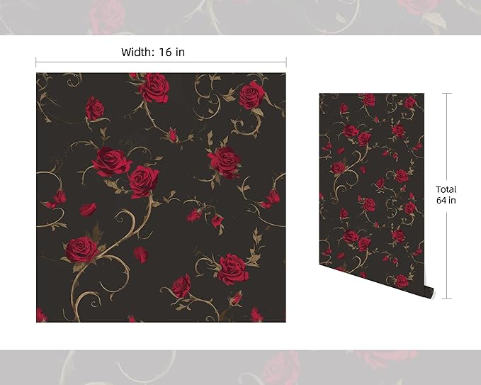 FLFK Gothic Rose Floral Wallpaper Peel and Stick 16in x 64in Wall Paper - Image 2