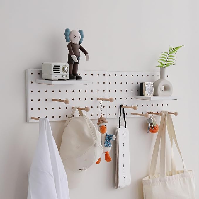 Wooden Pegboard Accessories Set: Modular Wall Hooks & Shelf by CreatedOn2005