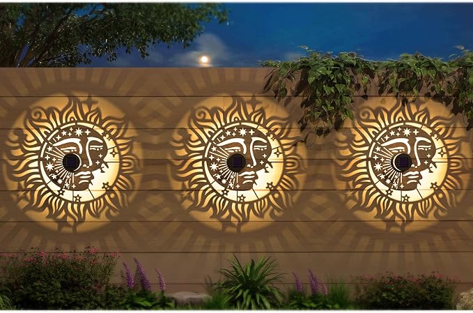 4 Pack Solar Fence Lights Metal Solar Powered Outdoor Wall Deck Step Lights Sun - Image 3
