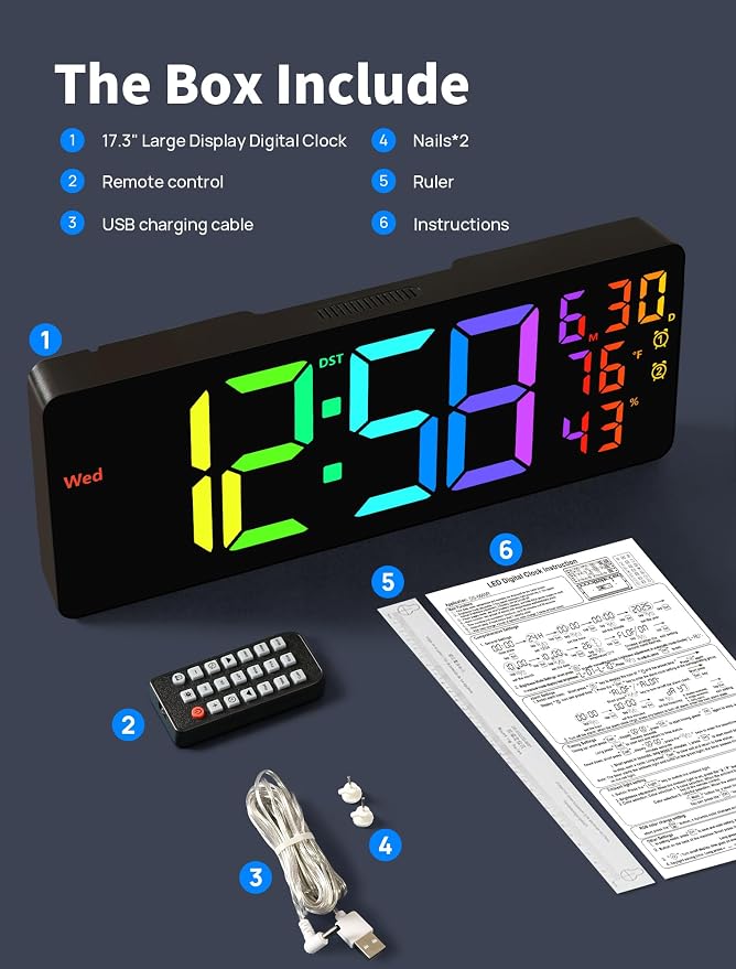 MASHI 17.3" Large Digital Wall Mount Clock, Digital Clock - Image 8