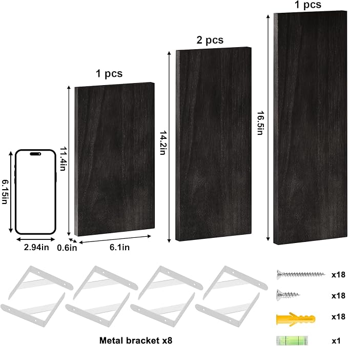 YGEOMER Floating Shelves for Wall, Different Sizes Black Wall Shelves for - Image 2