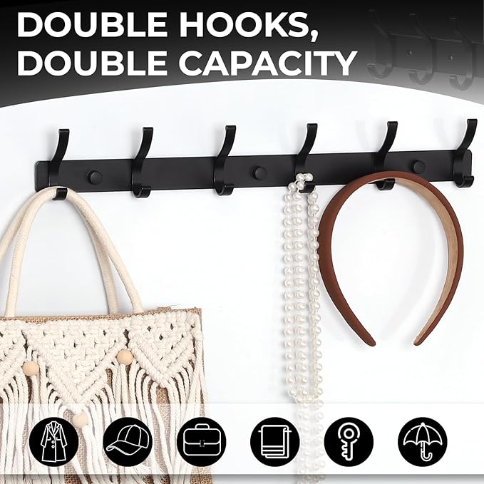 Dntorx Coat Rack Wall Mount, 2 Pack Coat Hooks Hanger Wall Double Hook Rack - Image 4