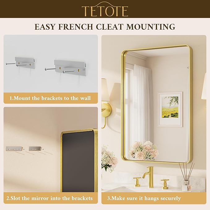 TETOTE 60 x 36 Inch Mirrors for Bathroom, Brushed Brass Gold Vanity Mirror - Image 7