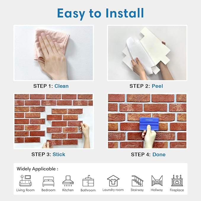 COMSTICKC 3D Faux Red Brick Wall Panel Peel and Stick, Small Brick, Ultra-Light - Image 8
