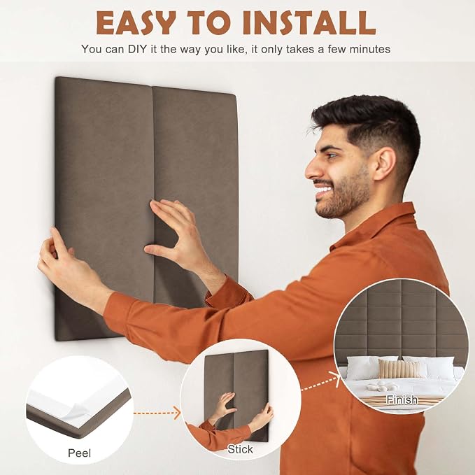 IFNOW Upholstered Wall Mounted Headboard, 3D Peel & Stick Soundproof Wall Panels - Image 5